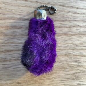 Vtg‎ Purple Lucky Rabbits Foot Keychain Ring